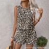 Women Sleeveless Leopard Print Vest and Shorts Set Casual Two Piece Outfit