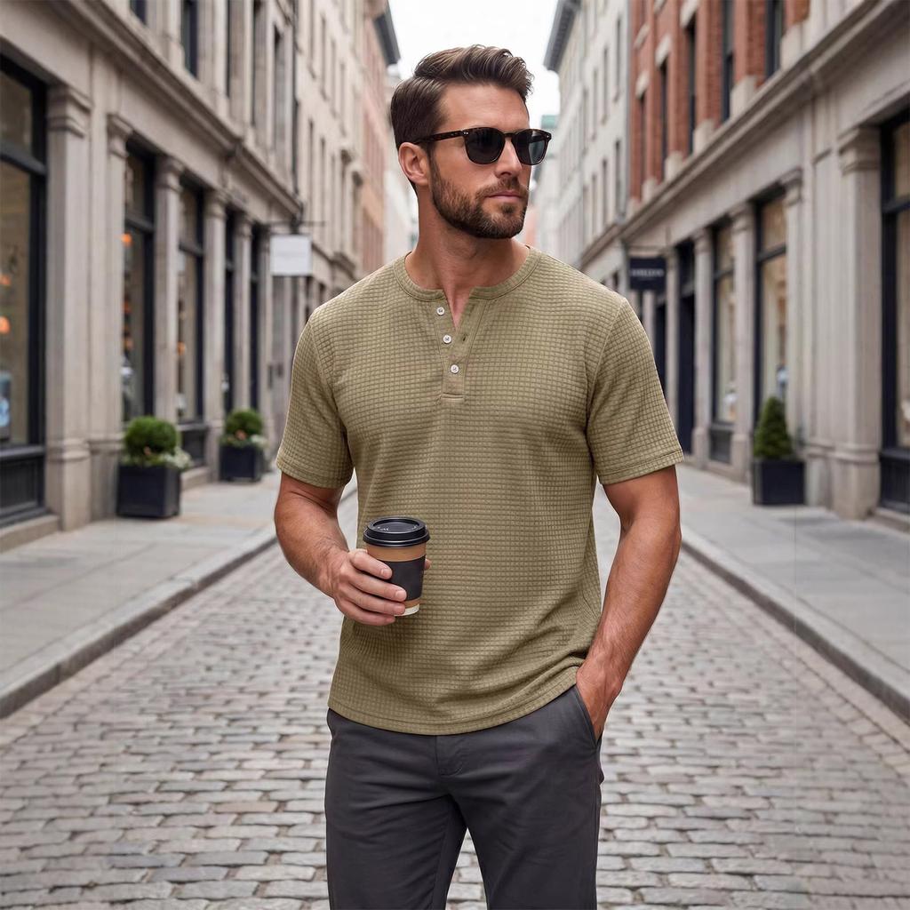 Men's Round Neck Single Breasted Collared Shirt  Men's Casual And Comfortable Short Sleeved Shirt
