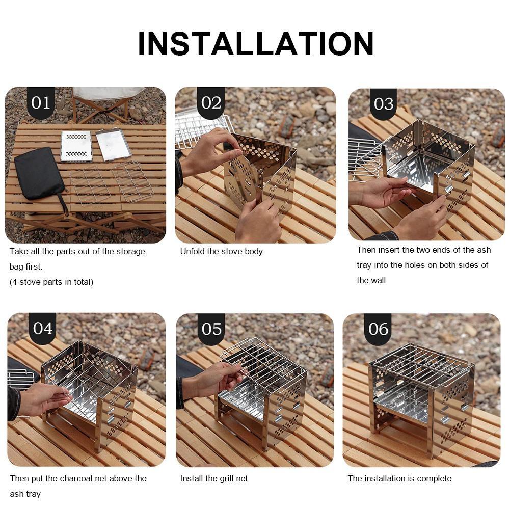 Stainless Steel Folding Barbecue Stove Mini Portable Card Type Charcoal Stove Camping Barbecue Grill BBQ Garden Outdoor Supplies