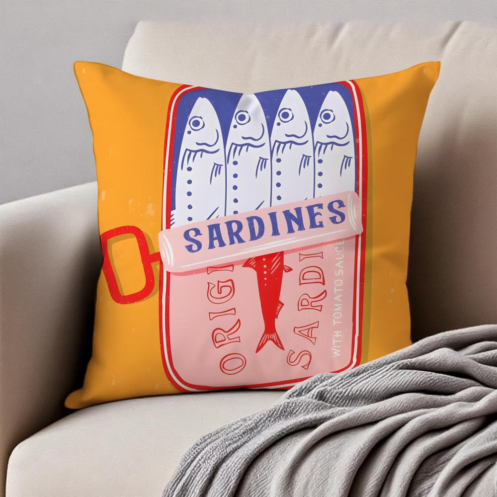 SSardines Art Cushion Cover Pillowcase Antidustmite Invisible Zipper Short Plush Sofa Cushion
