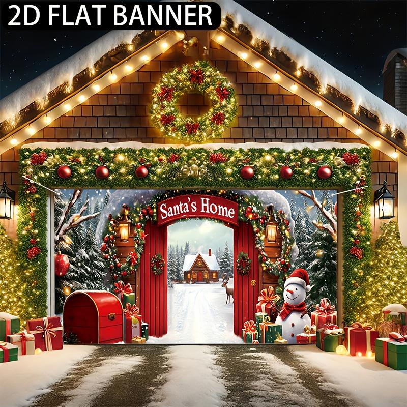 1pc Santa Claus Wreath Banner - Winter Farmhouse Decoration with Snowman Wreath and Deer Patterns