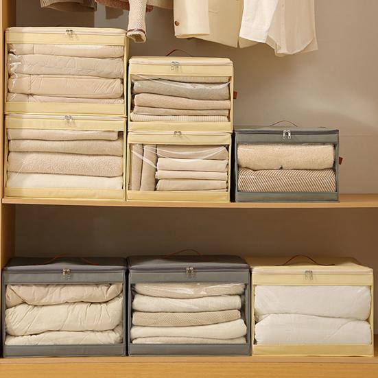 Foldable Clothing Storage Box Collapsible Storage Bin with Clear Window Reinforced Handles Zippered Comforter Storage Bag for Quilt Clothing Sweater