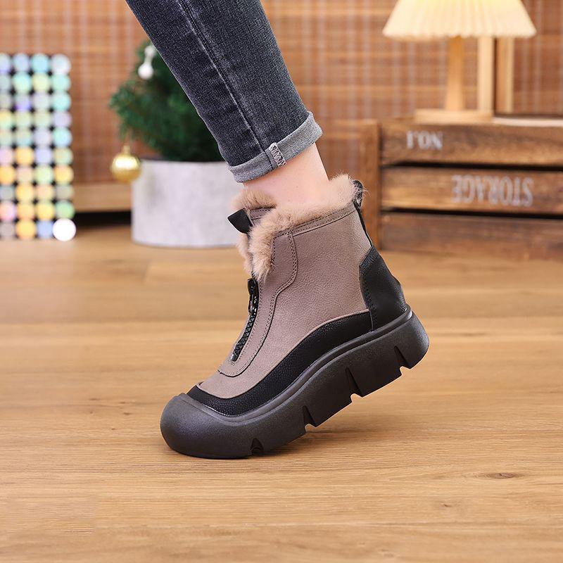 Trendy Color Blocked Short Boots 2024 Winter New Round Head Flat Bottom Casual Warm Short Tube Thick Bottom Women's Cotton Boots
