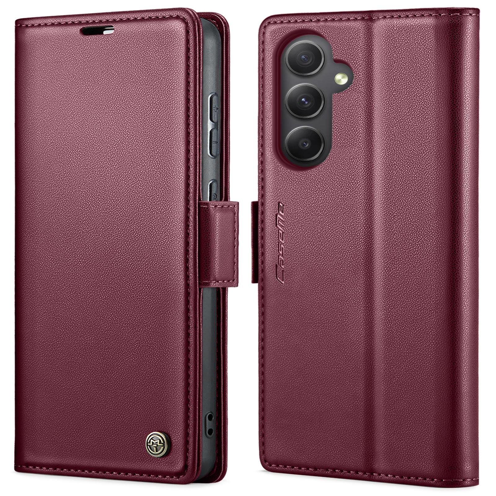 

For Samsung Galaxy A55 5G Leather Case CASEME 023 RFID Blocking 3 Card Slot Mobile Cover Red