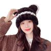 Winter Korean version of warm ear protection plush hat women's new bear ears plush thickened cold-proof knitted hat shows small face