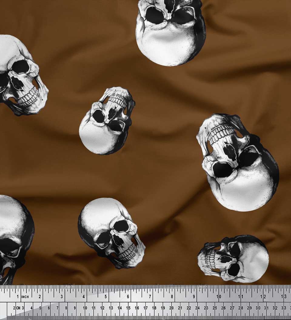 

Тканина для рукоділля Soimoi Japan Crepe Satin Horror Skull Helloween Printed Helloween на метри 42 дюйма 42 Inch Wide - Poly Crepe коричневий