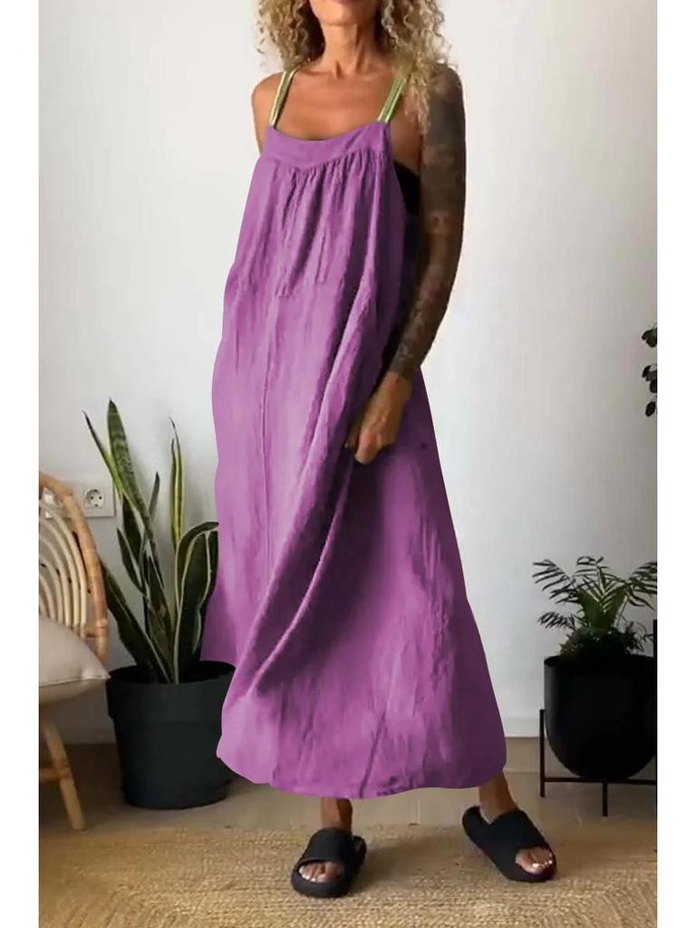 2026 Summer Casual Cotton Linen Strap Dress