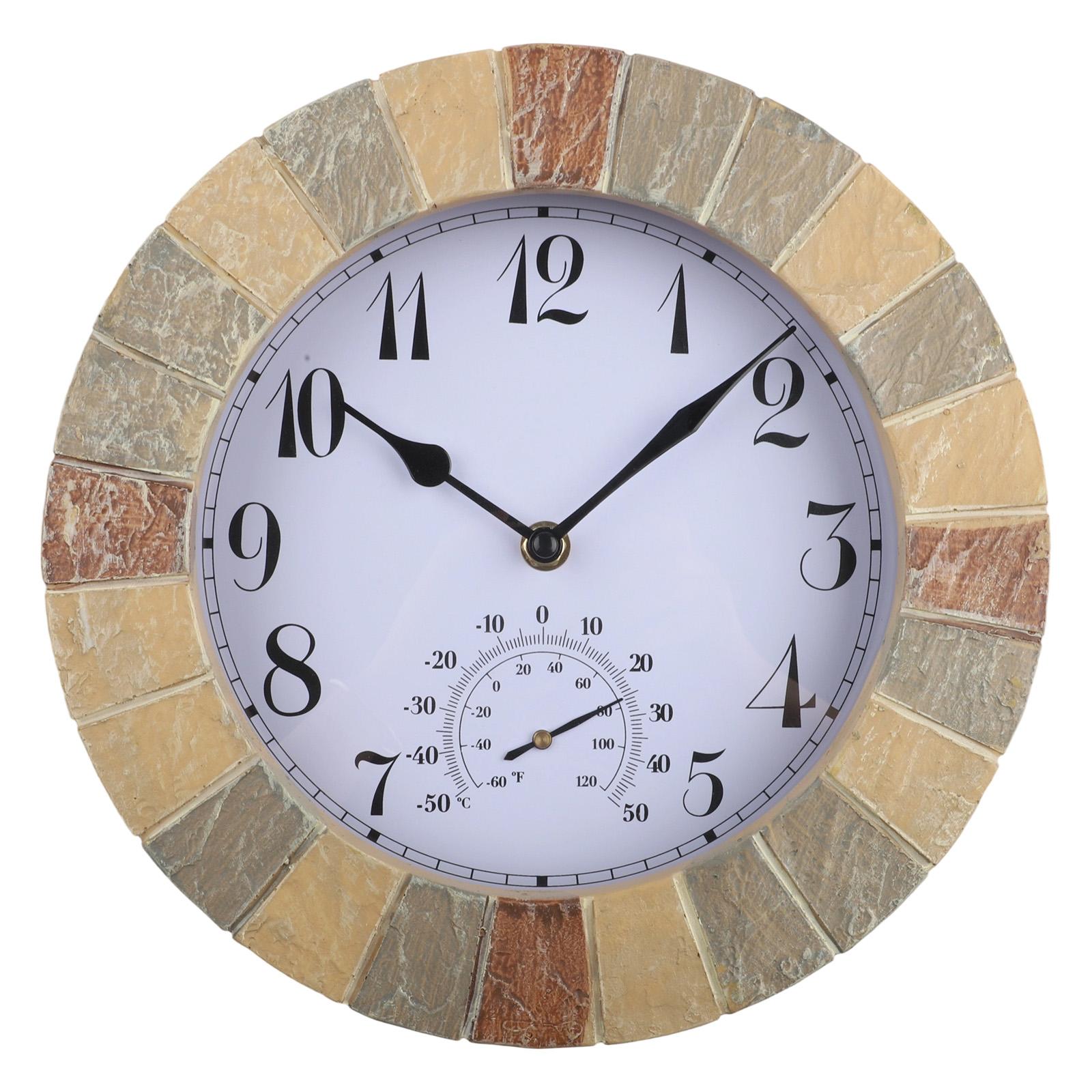 

Silent Weatherproof Wall Clock 10 Inch with Built in Thermometer Dust and Water Resistant for Indoor and Outdoor Mounting
