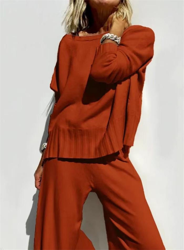 Spring 2025 Elegant Knit Wide-Leg Pants & Sweater Set - Casual Two-Piece Ensemble