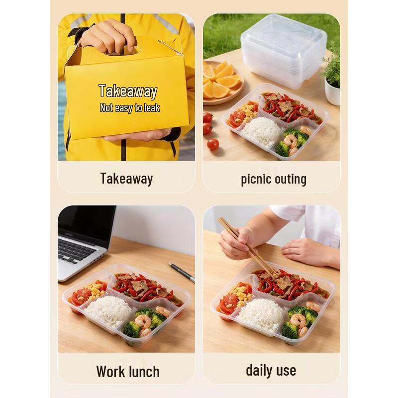 HANDUNYOU Disposable 3-Compartment Food Containers