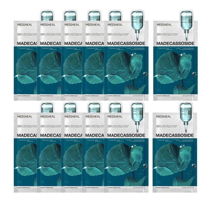 MEDIHEAL Essential Mask Pack – 9 Skin Solutions Sheet Mask Set (Hydration, Calming, Pore Glow, Firming & Brightening) Calming – Madecassoside (10+2 Sheets) [Edition]