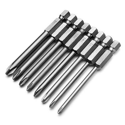 8 pezzi/set 75 mm 1/4 strumento per punte per cacciavite lungo con testa a croce magnetica con codolo esagonale