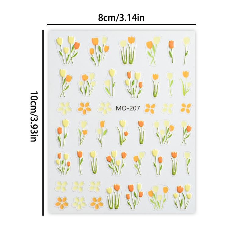 5D Blumen Nageltattoos Tulpen Design Frühling Blumige Blätter Selbstklebende Nagelaufkleber Kleine Frische Blumen Slider Maniküre Dekor
