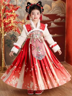 Hanfu Kinder Winter Samtkleid: Neujahrs-Tang-Anzug im chinesischen Stil für Mädchen