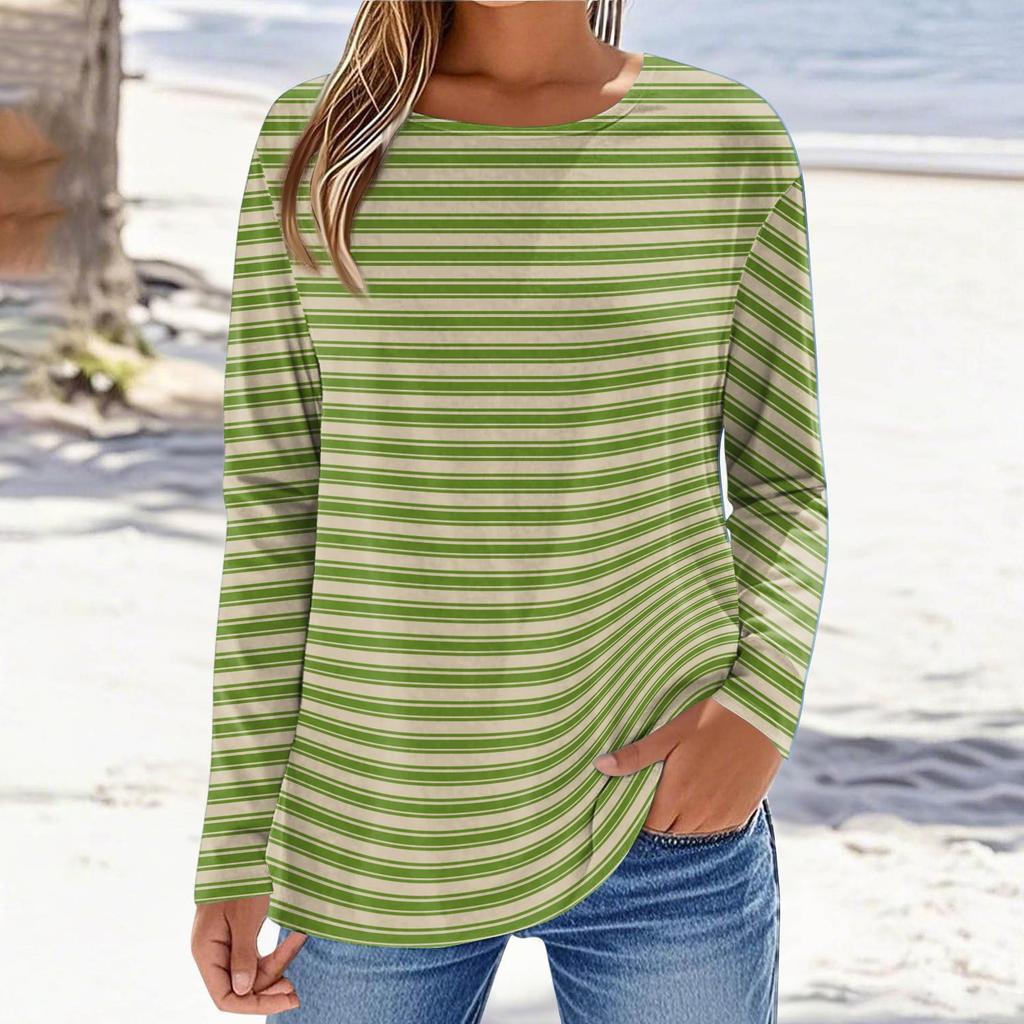 Women's Fashionable Casual Printed Long Sleeved Round Neck Top Round Neck Top Top