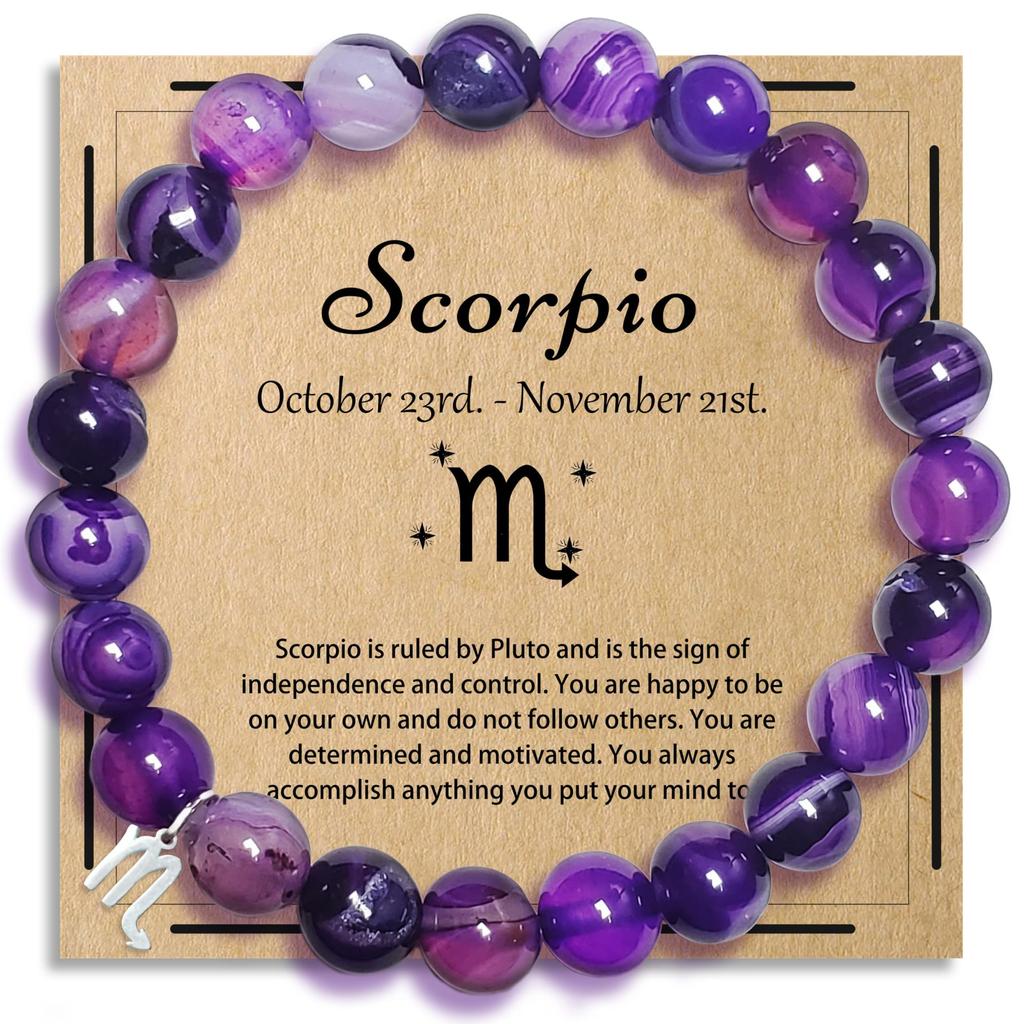 Twelve Constellation Bracelet 8mm Purple Agate Beaded Elastic Rope Bracelet Constellation Bracelet