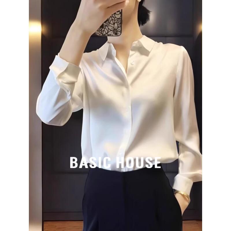 Basic House Women s Faux Silk Satin Shirt M