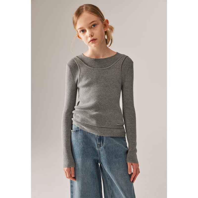 ELLE KIDS Girls' Faux Two-Piece Round Neck Knit Sweater
