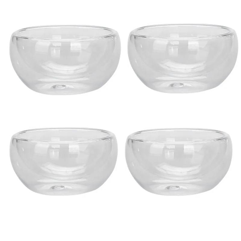 2/4/6Pcs Double Layer Glass Tea Cups Set Small Transparent Cup Kung Fu Heat Resistant Teaware Multi-Purpose Brewings Tea Cup