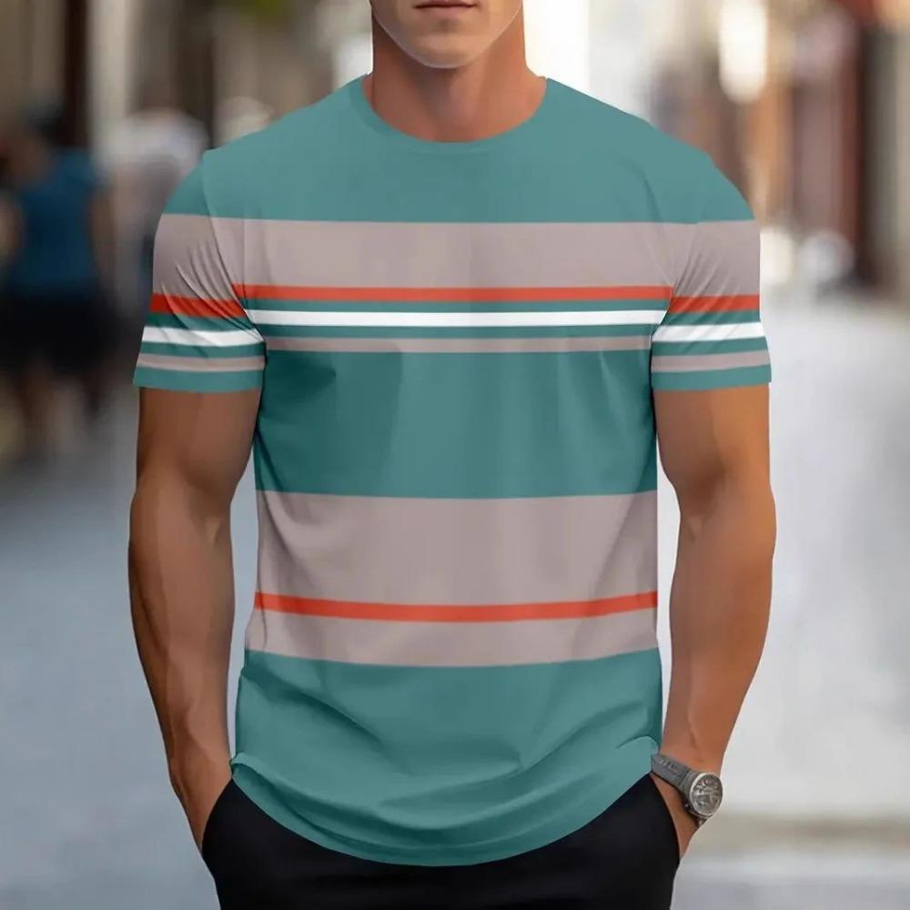 2026 Summer New Men's T-shirt with 3D Stripes Pattern Print - Street Casual Fashion Comfortable Soft Breathable