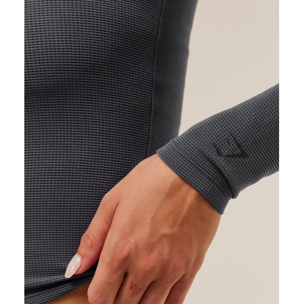 Gymshark Waffle Long Sleeve Top Onyx Grey B2c8p Gb7n
