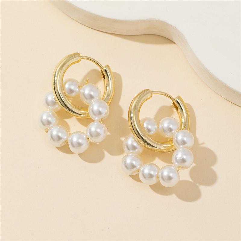 Bohemian Fashion Statement Tassel Pearl Circle Hoop Earrings For Women Girls Elegant Wedding Jewelry Gift