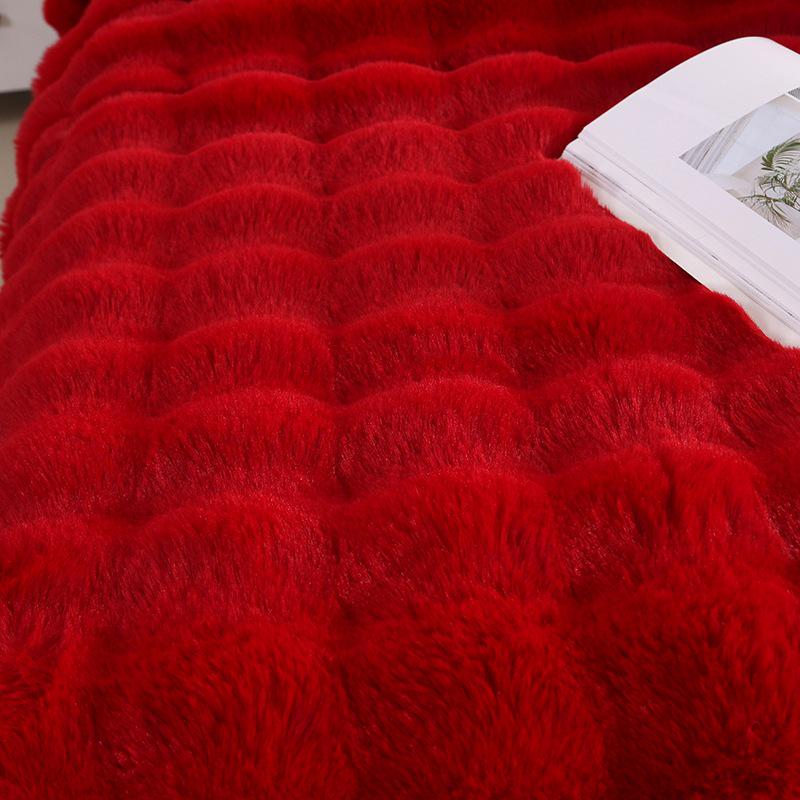Rote Hasen-Fleece-Plüschdecke - Fleckenresistent, Dick, Kunstpelz, Luxusdecke