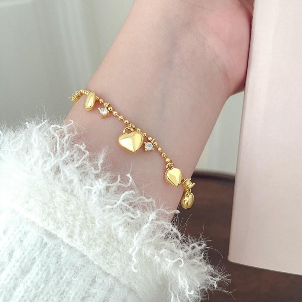Bead Gold Bracelet Zinc Zinc Alloy Charm Hand Chain Sweet Heart Bracelet Valentine's Day
