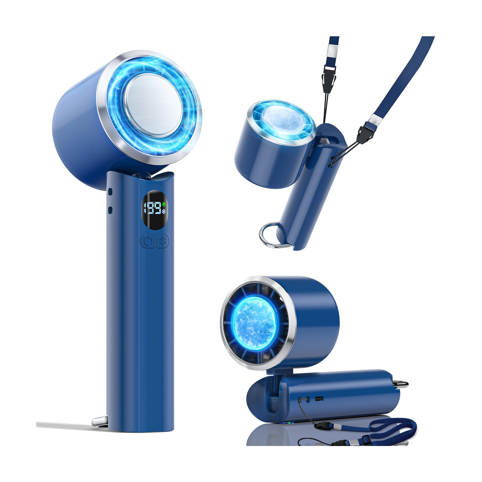 

Portable Handheld Fan with Cooling Stepless Airflow Adjustment Improved Edition Instant Cooling to 6800mAh Peltier or USB LED Integrated 5 Low синій