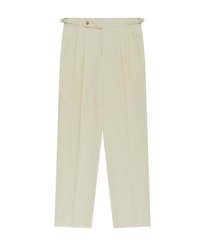BELLIEF Linen / Cotton Double Pleats Relaxed Chino Pants (Ecru)