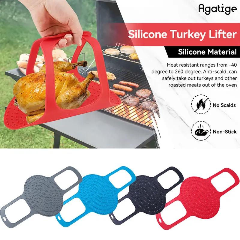 Heat Resistant Turkey Lifter BBQ Chicken Basket Turkey Roasting Sling Silicone Oven Baking Mat Non-Stick Cooker Sling BBQ Tools