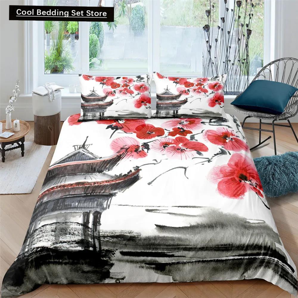 Flower Duvet Cover Cherry Blossoms Bedding Set with Pillowcase 2/3pcs Quilt Cover Home Textiles Floral Polyester Comforter Cover