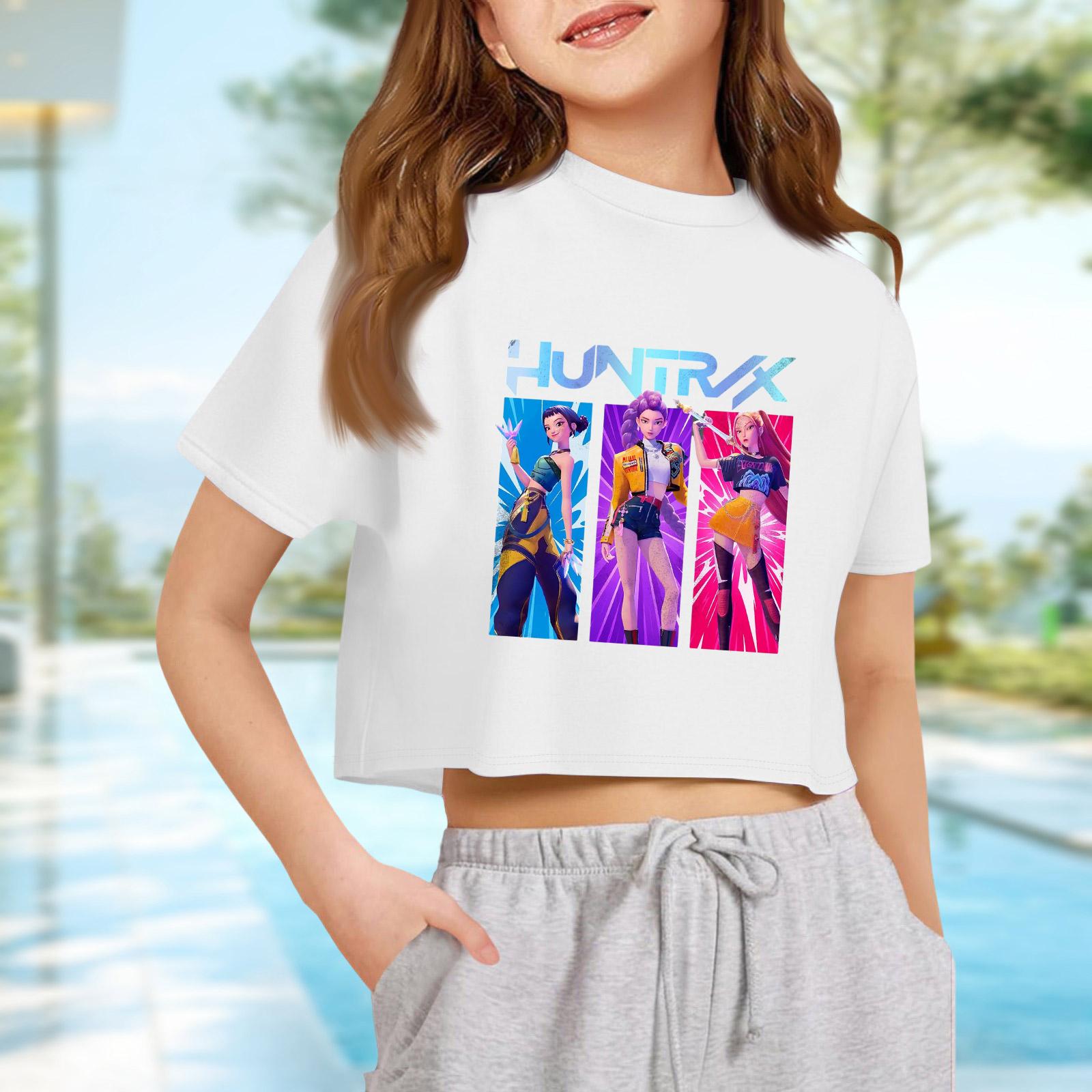 

Kids T-Shirt Boys Girls Printed Color Expose The Navel Short Sleeve Loose Fit Pullover Tops 160 білий