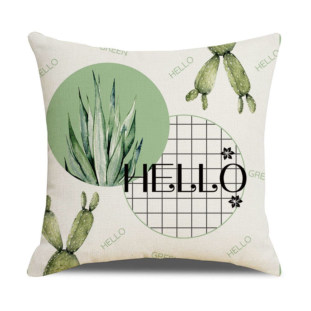Ins Style Nordic Simple Geometric Abstract Small Fresh Green Plant Elk Linen Print Square Pillowcase
