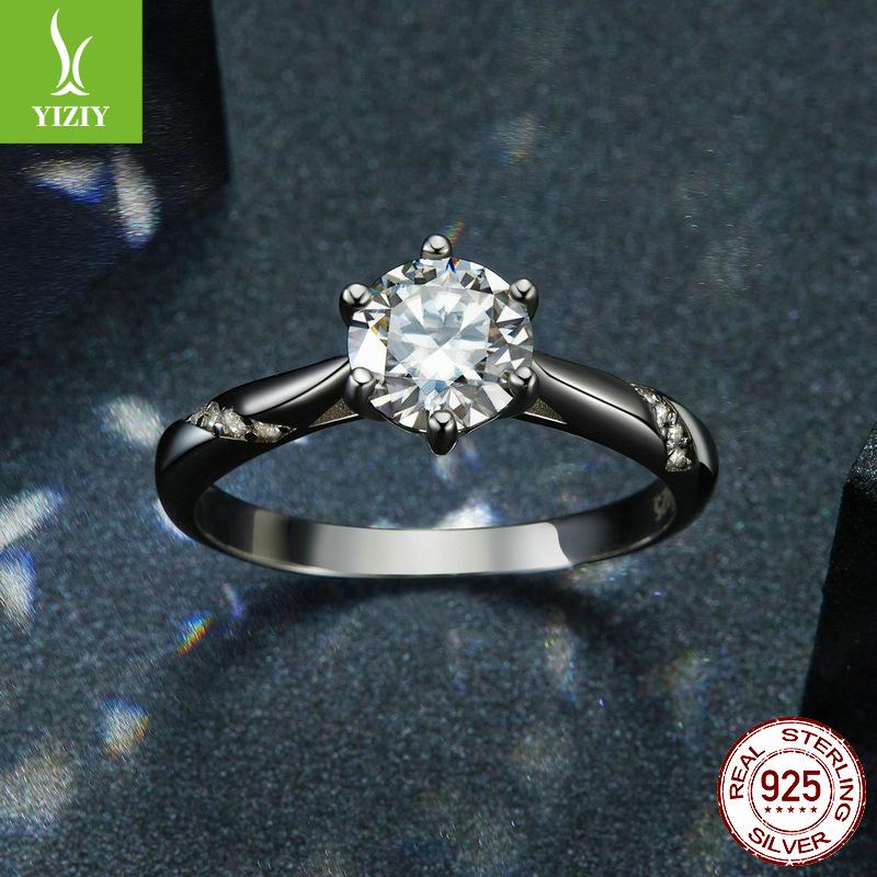 Ins Style Fashion One-Carat Moissanite Ring S925 Silver Belt Certificate Mozzarella Diamond Ring