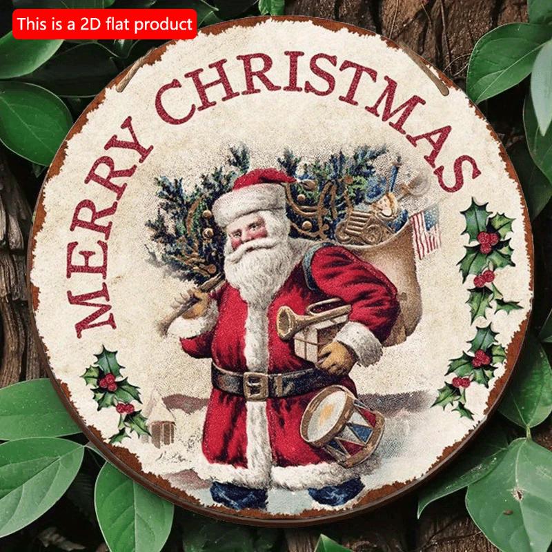 Płaski 2D 20*20cm, Dekoracja Świąteczna do Domu, Wesołych Świąt, Drewniany Okrągły Znak Świętego Mikołaja, Kreatywne Znaki Dekoracyjne, dla, Kuchni, Ogrodu