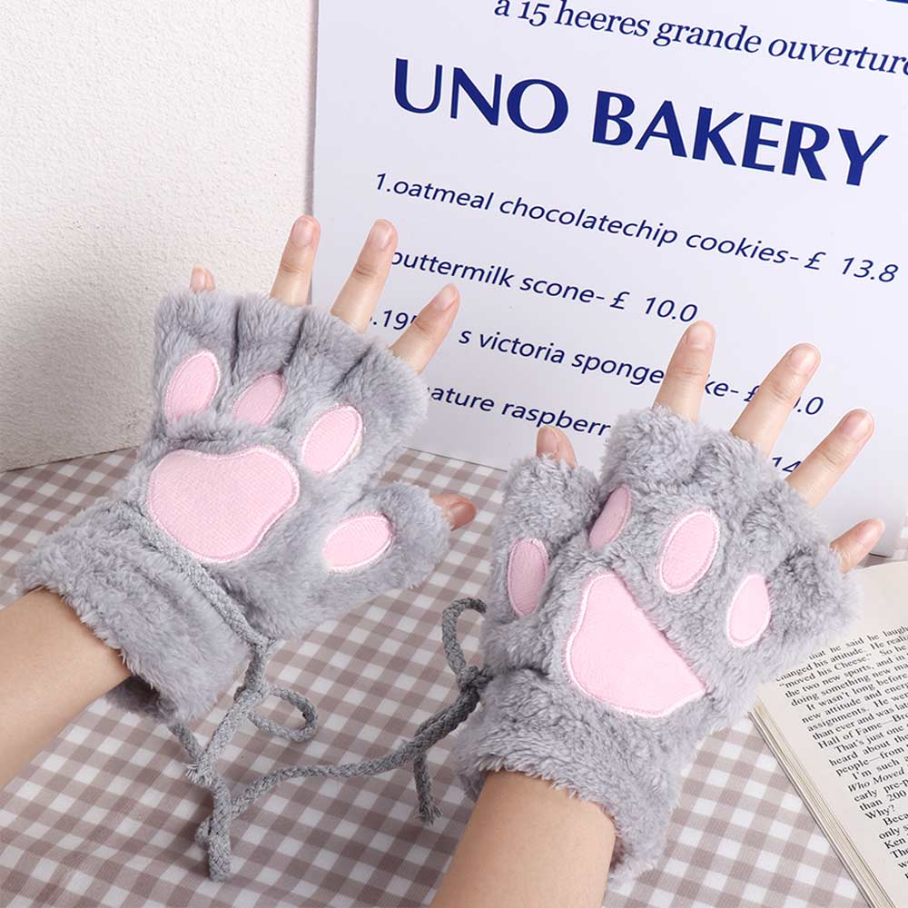 Girl Mittens Half Women Cat Warm Fluffy Multi-color Claw Gloves Bear Paw Winter Fingerless
