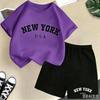 2026 New Kids Boys Girls New York Letter Pattern Polyester T-shirt+Shorts 2-Piece Set Casual Daily