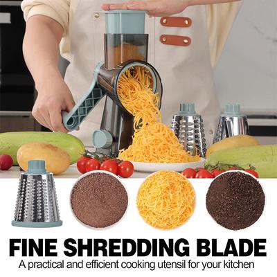 3 In 1 Rotary Cheese Grater Versatile Manual Vegetable Slicer Peanut Nuts Grinder Cheese Vegetable Shredder Clear