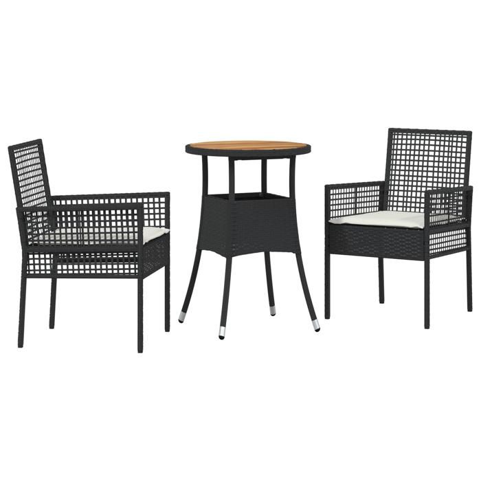VidaXL Ensemble de Salle à Manger de Jardin de 3 Pièces Noir Poly Rattan 3334951
