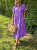 European and American Plus Size Striped Short-Sleeve Shirt Dress - Women's Summer Casual Midi Skirt