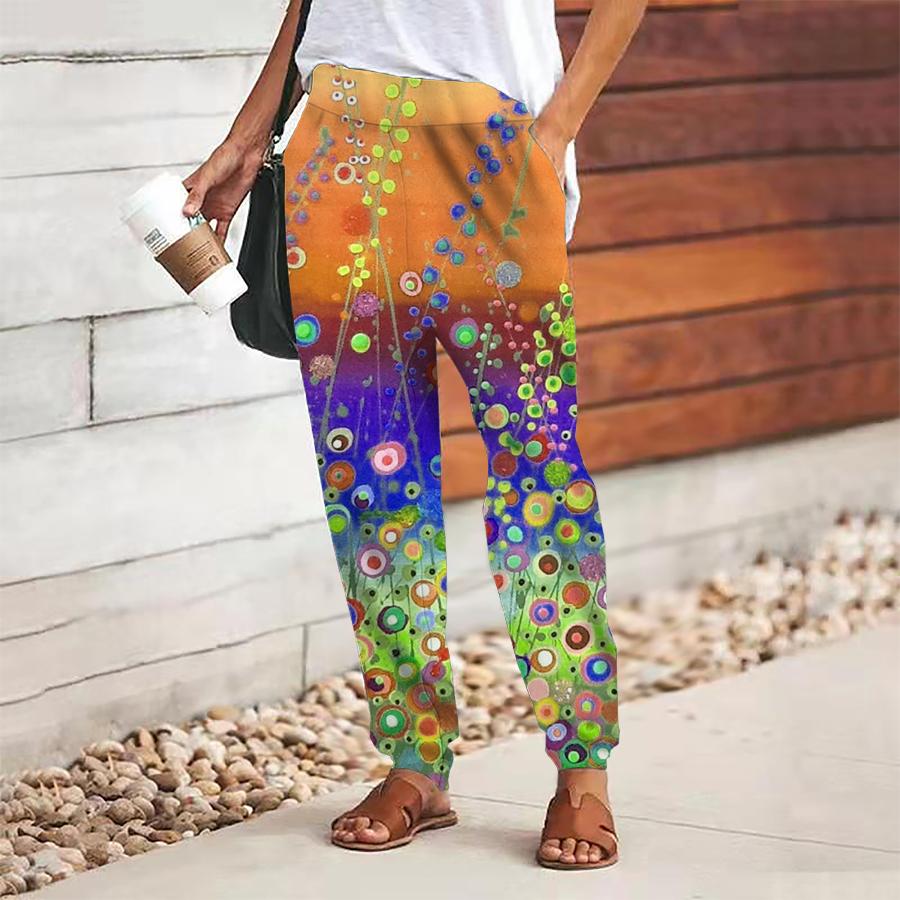 

Женские брюки с абстрактным принтом, на шнуровке, с эластичной талией, свободные брюки, повседневные длинные брюки, брюки с карманами 8XL жёлтый