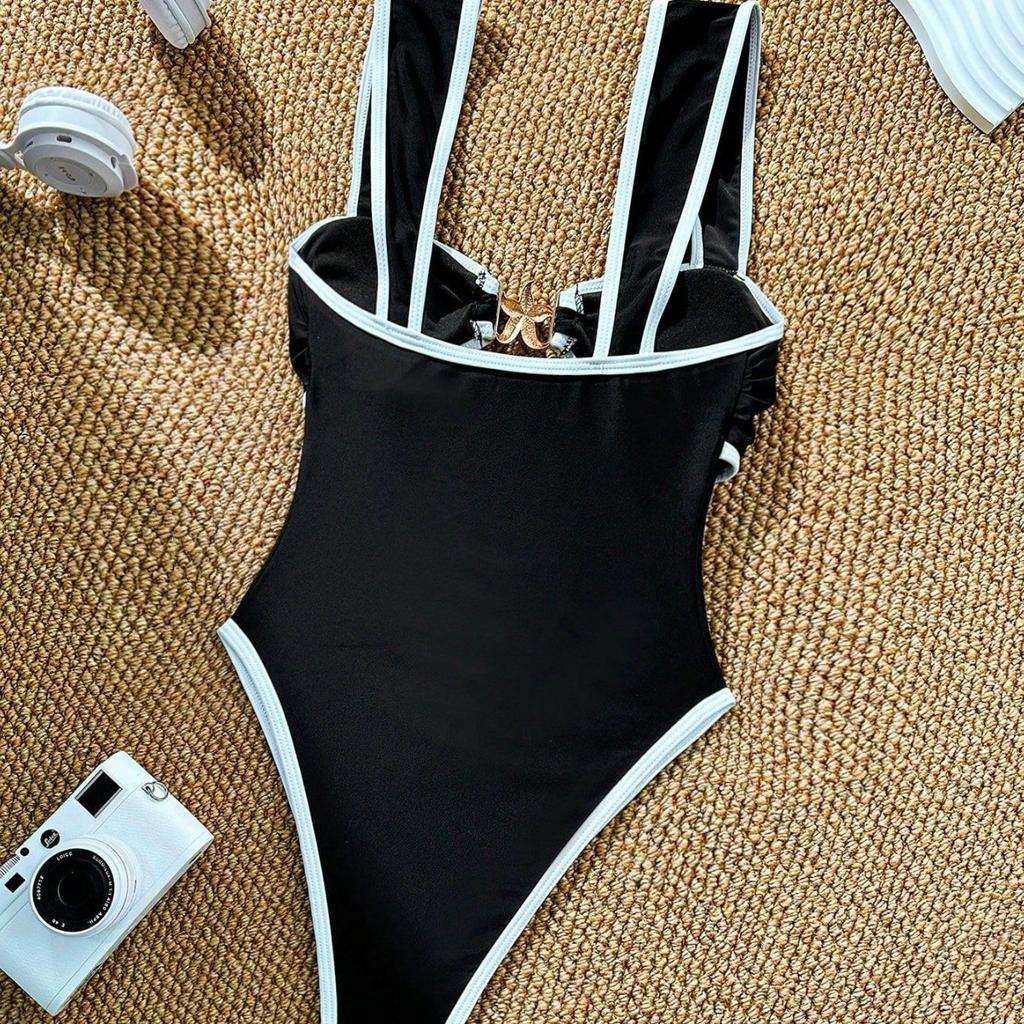 Women's Sexy One Piece Swimsuit with Star Shaped Metal Link Buckles 0924 CLE