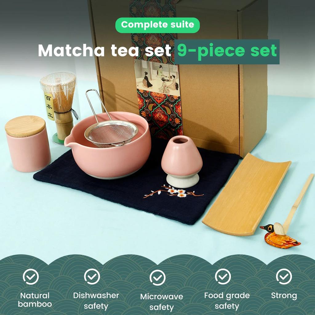 1set Matcha Whisk Set kit Elegant Matcha Set Matcha Making Set with Tea Scoop Ceramic Bowl Whisk infuser cup Kettle Teapot