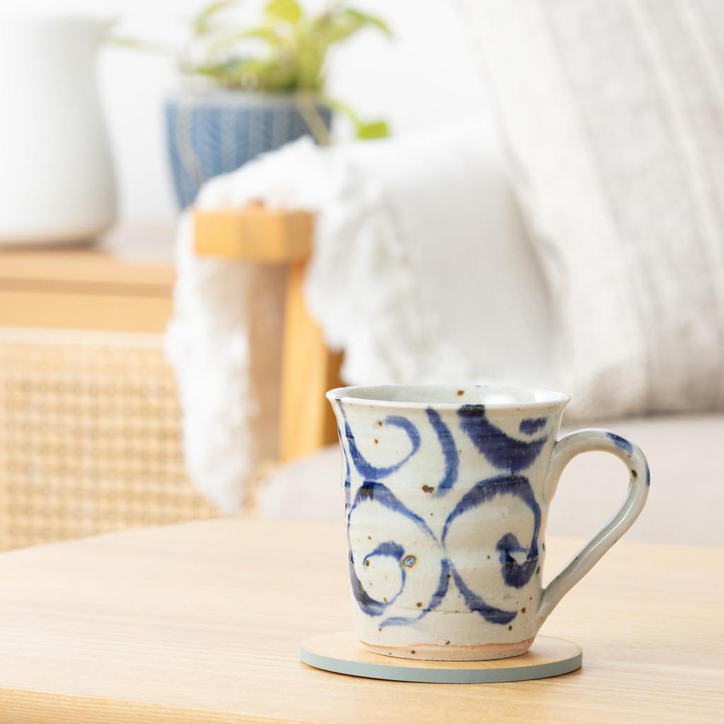 Marui Seito Shigaraki Ware Hechimon Mug, 320ml Capacity, Gosumaru Blue, 3-4462