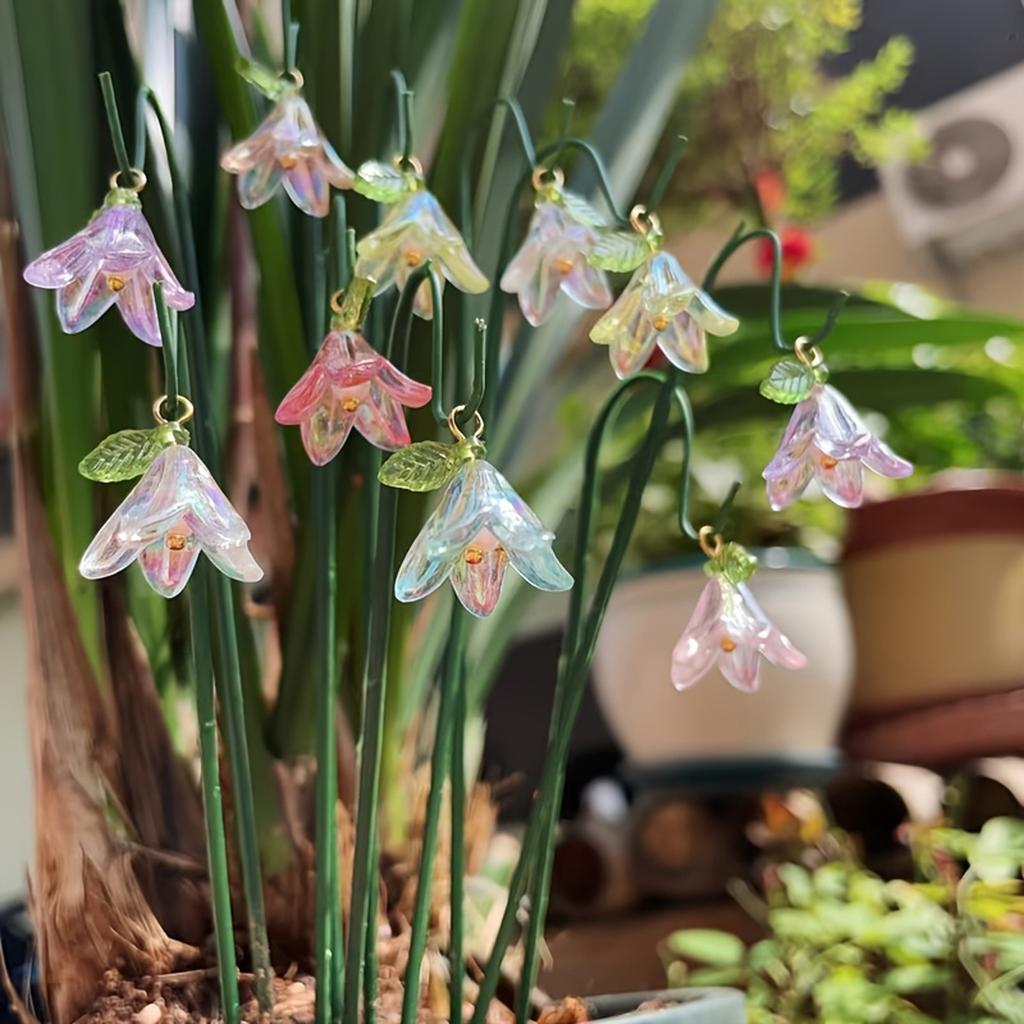 10pcs Garden Decorative Ground Stakes with Lily Pendant, Suitable for Outdoor Potted Plants And Flower Pot Landscapes Decoration