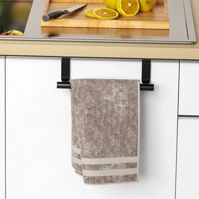 Towel Rod Steel Metal Wire Over Cabinet Towel Rack Storage Organizer Bathroom Door Hanging Towel Rack Punch-free Rag Hanger