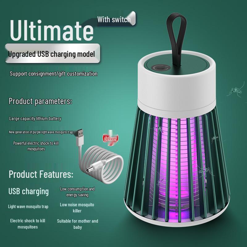 Přenosná past na komáry s fialovým světlem a elektrický šok s USB nabíjením pro kempování a ložnici