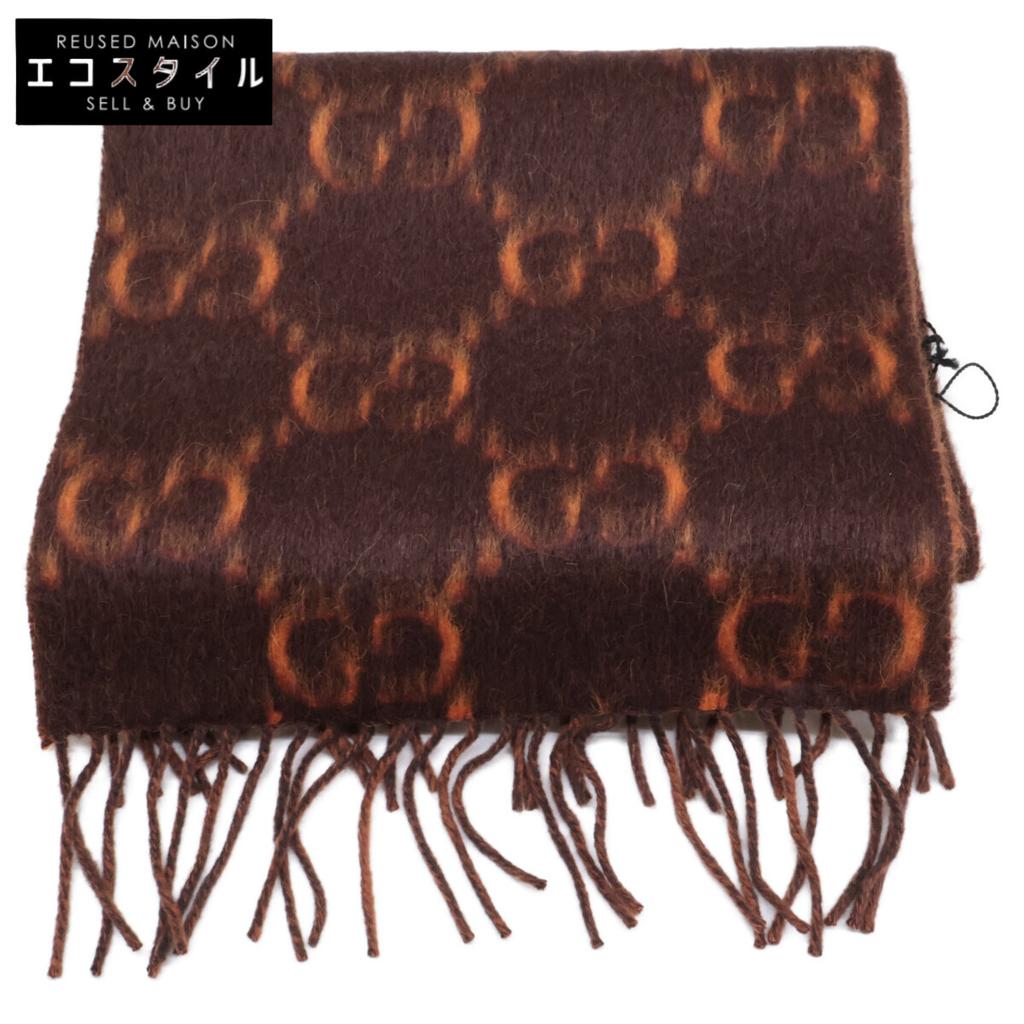 GUCCI [Brand new/Domestic genuine] 537556 4G275 7665 GG pattern alpaca blend wool Scarf 30 X 196 cm Black / orangeUsed
