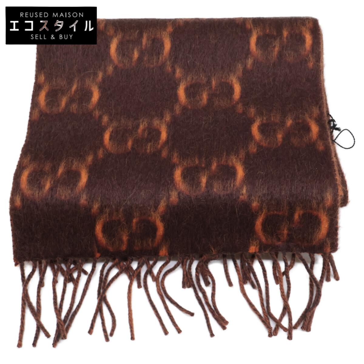 

GUCCI [Brand new/Domestic genuine] 537556 4G275 7665 GG pattern alpaca blend wool Scarf 30 X 196 cm Black / orangeUsed
